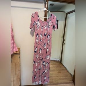 Maxi romper in pink with floral print